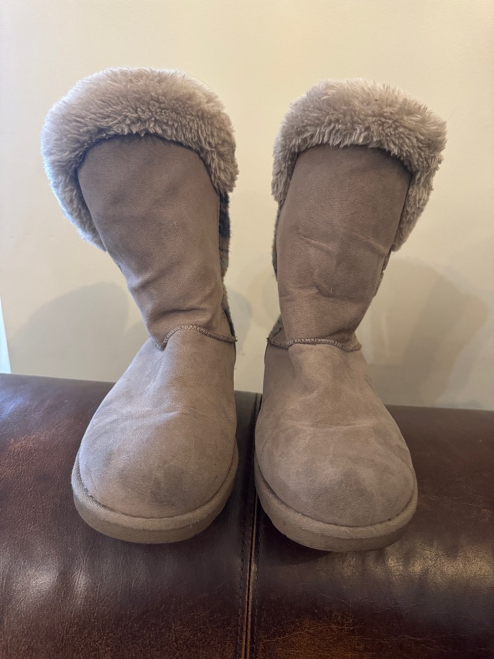 Women's Taupe Faux-Suede Winter Boots with Plush Cuff
